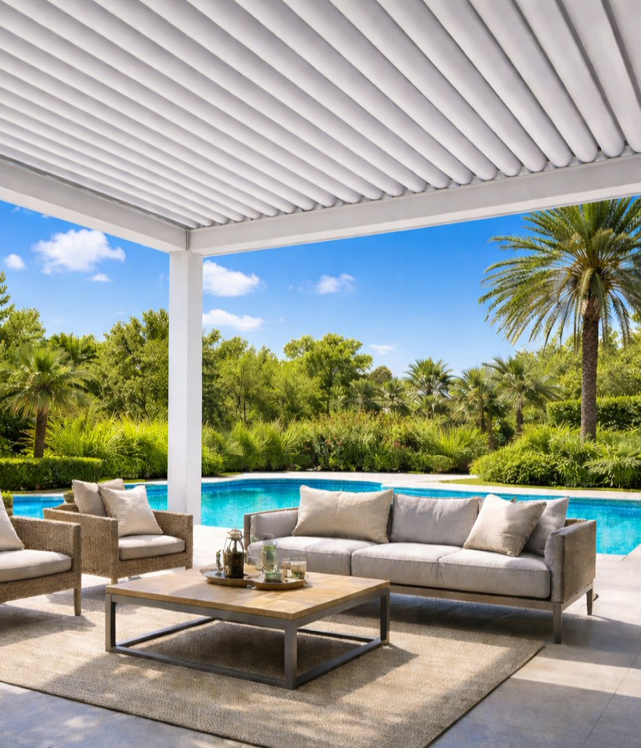 Pergola bioclimatica a lamelle fisse moderna