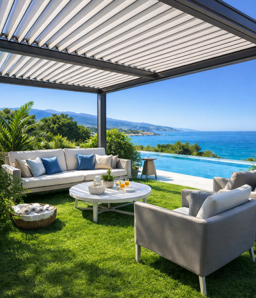 Pergola bioclimatica a lamelle orientabili moderna